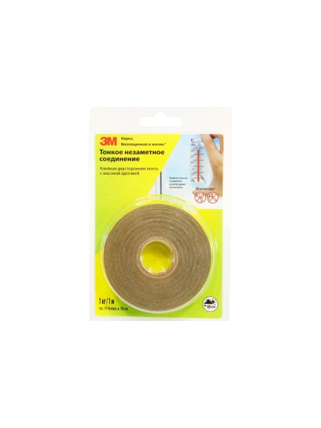 Клейкая двусторонняя лента с высокой адгезией 3М прозрачная, 9 мм х 15 м 93020 4687202916177