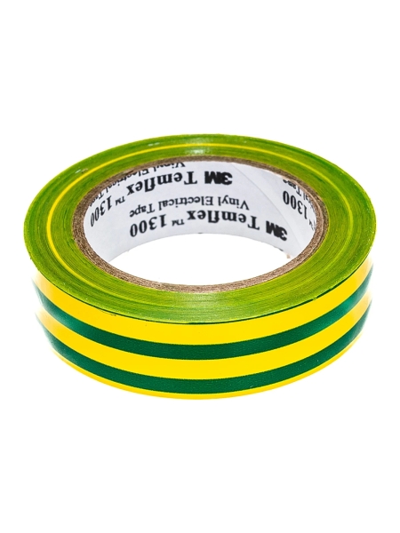 Изолента ПВХ универсальная желто-зелёная, рулон 15 мм x 10 м