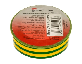 Универсальная изоляционная лента 3М Temflex 1300 желто-зеленая 15мм х 10м х 0,13мм 7000062615