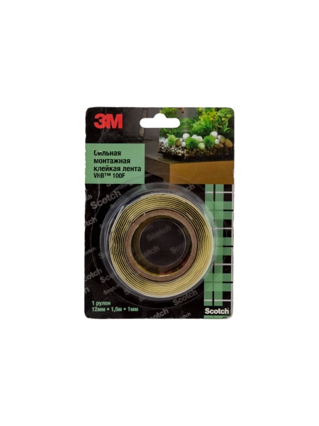 Двусторонняя клейкая лента 3М 100f, 12 мм, 1,5 м, 1 мм 100F-12