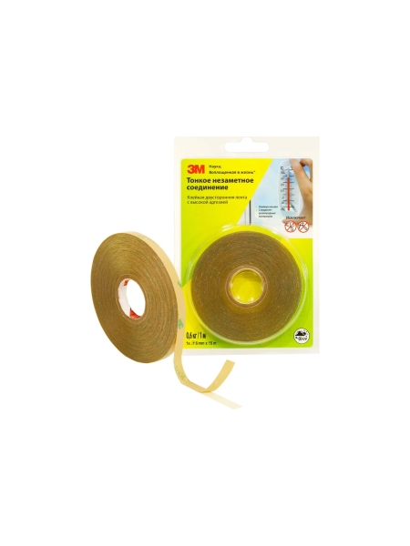 Клейкая двусторонняя лента с высокой адгезией 3М прозрачная, 6 мм х 15 м 93020 4687202916153