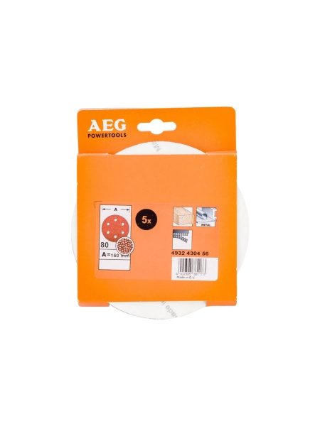 Лист шлифовальный на бумажной основе (5 шт; 150 мм; G80) AEG 4932430456