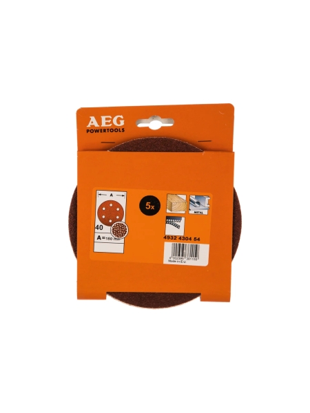 Лист шлифовальный на бумажной основе (5 шт; 150 мм; G40) AEG 4932430454