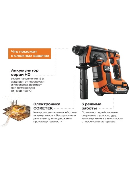 Аккумуляторный бесщеточный перфоратор AEG BBH18BL LI-502C 4935464753