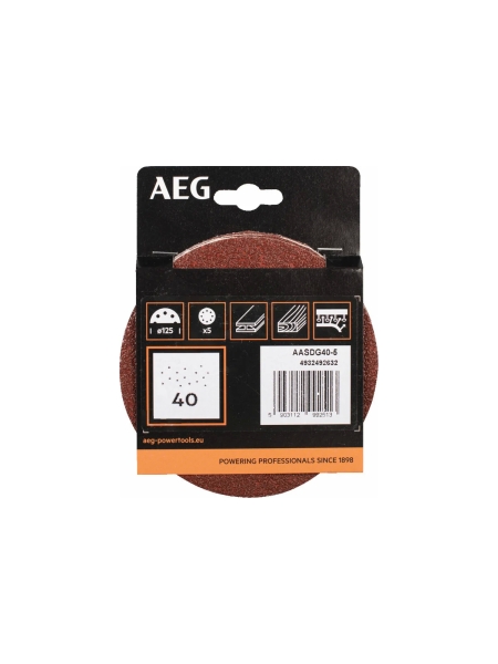 Шлифовальные диски AASDG40-5 5 шт, 125 мм, Р40 AEG 4932492632