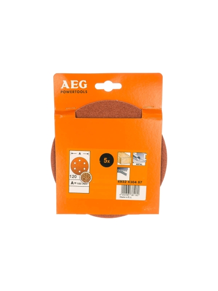 Лист шлифовальный на бумажной основе (5 шт; 150 мм; G120) AEG 4932430457