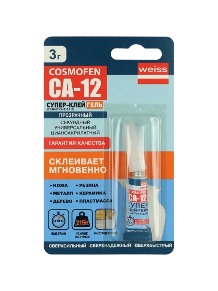 Цианоакрилатный клей-гель CA-12 тюбик 3 гр COSMO CA-510.110(3)