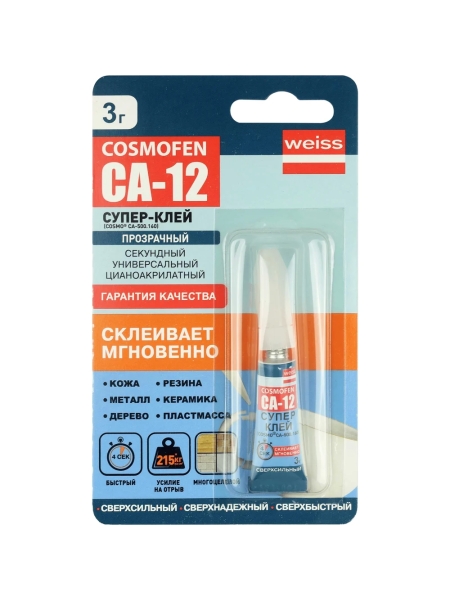 Цианоакрилатный клей CA-12, тюбик 3 гр COSMO CA-500.160(3)