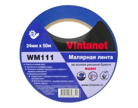 Малярная лента на основе рисовой бумаги Washi для четкого края Vintanet WM111, синяя, 24мм х 50м WM1112450