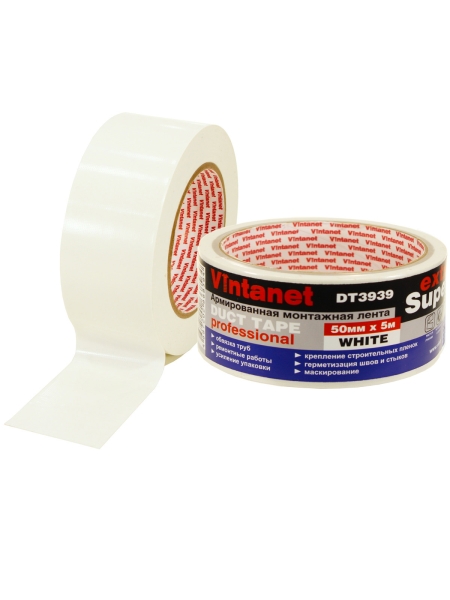 Монтажная армированная лента Vintanet DT3939 ЭКСТРА СУПЕР, белая, 50 мм х 5 м DT3939505W