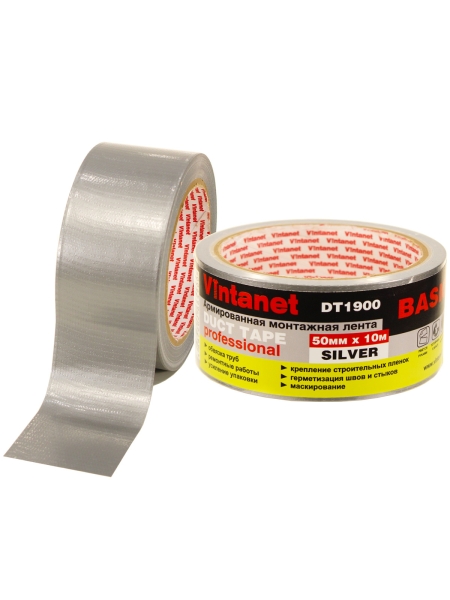 Монтажная армированная лента VINTANET DT1900 базовая, серебряная, 50 мм, 10 м DT19005010S