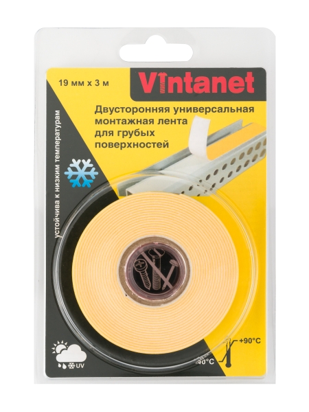 Двусторонняя универсальная монтажная лента для грубых поверхностей VINTANET VN115, 19 мм х 3 м VN115193