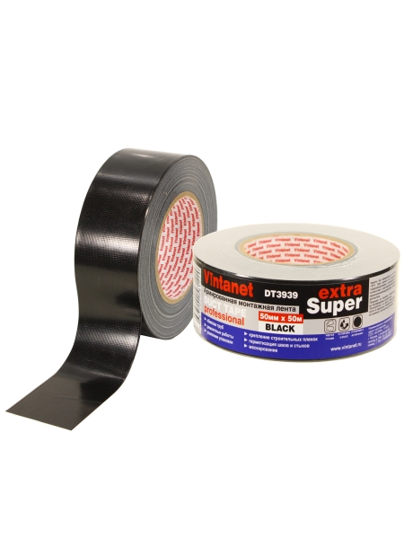 Монтажная армированная лента Vintanet DT3939 ЭКСТРА СУПЕР, черная, 50 мм х 50 м DT39395050B