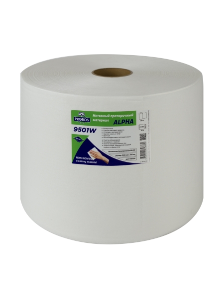 Нетканый протирочный материал PROBOS ALPHA 9501W, 50 г/м2, белый, 25x34 см, 1100 л/рулон 9501W1100