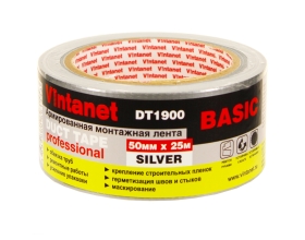 Монтажная армированная лента VINTANET DT1900 базовая, серебряная, 50 мм, 25 м DT19005025S