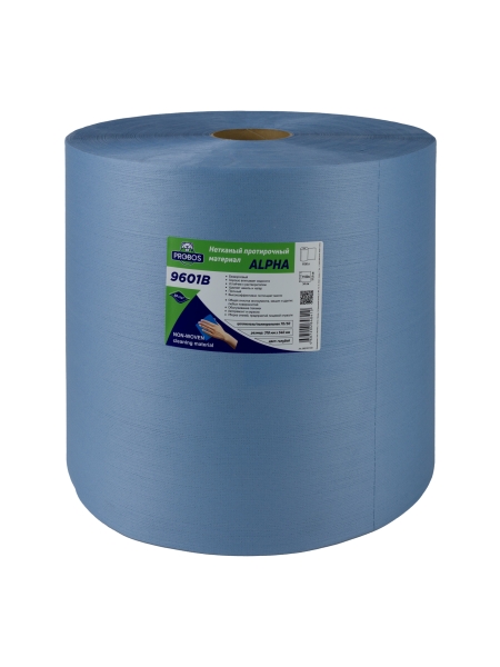 Нетканый протирочный материал PROBOS ALPHA 9601B, 60 г/м2, голубой, 32x34см, 1100 л/рулон 9601B1100