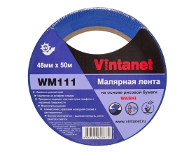 Малярная лента на основе рисовой бумаги Washi для четкого края Vintanet WM111, синяя, 48мм х 50м WM1114850