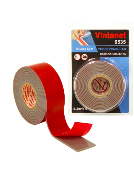 Монтажная клейкая двусторонняя лента Vintanet 6535, универсальная, 25 мм х 1,5 м 25MMX1,5M