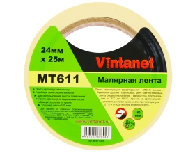 Малярная лента Vintanet 120С, MT611, 160 мкм, 24мм х 25м MT6112425