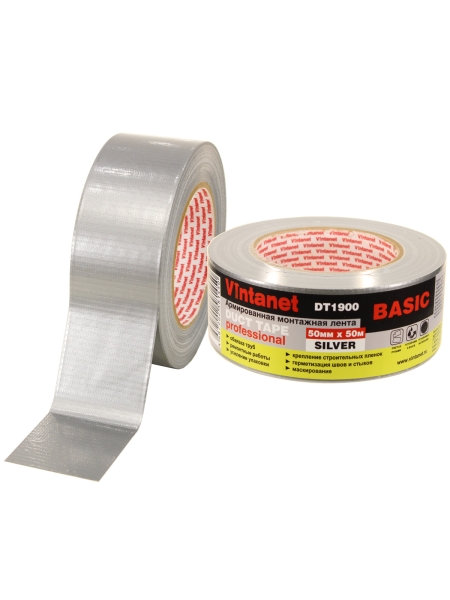 Монтажная армированная лента VINTANET DT1900 базовая, серебряная, 50 мм, 50 м DT19005050S