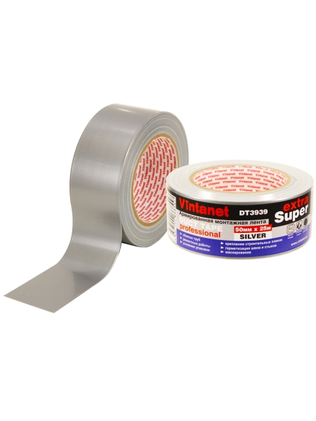 Монтажная армированная лента Vintanet DT3939 ЭКСТРА СУПЕР, серебряная, 50 мм х 25 м DT39395025S