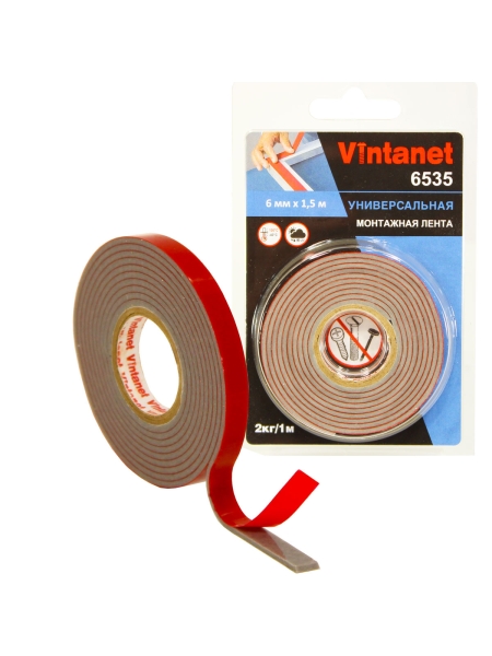 Монтажная клейкая двусторонняя лента Vintanet 6535, универсальная, 6 мм х 1,5 м 6MMX1,5M