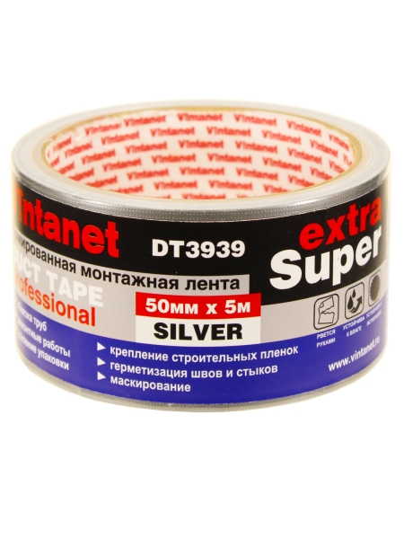 Монтажная армированная лента Vintanet DT3939 ЭКСТРА СУПЕР, серебряная, 50 мм х 5 м DT3939505S