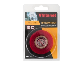 Монтажная двусторонняя клейкая лента VINTANET 135, прозрачная, 12 мм х 1,5 м VN1351215