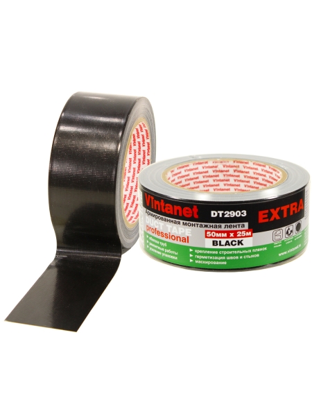 Монтажная армированная лента VINTANET DT2903 ЭКСТРА, черная, 50 мм, 25 м DT29035025B