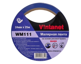 Малярная лента на основе рисовой бумаги Washi для четкого края VINTANET WM111, синяя, 24 мм х 25 м WM1112425