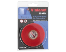 Двусторонняя лента на ПЭТ основе Vintanet 5697М прозрачная, влагостойкая, 6 мм х 15 м 5697M 6MMX15M