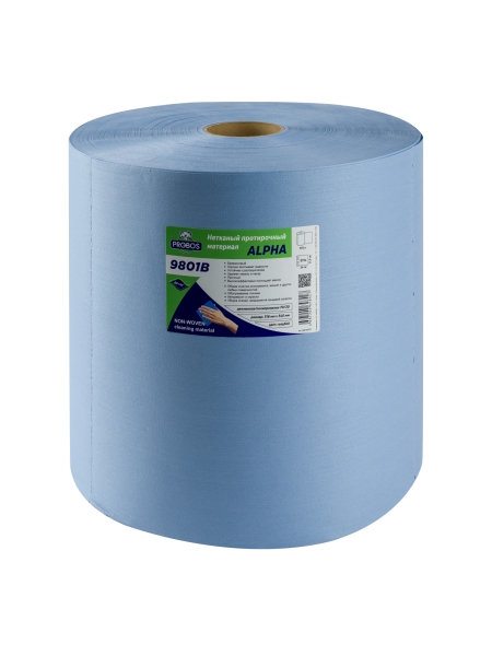 Нетканый протирочный материал PROBOS ALPHA 9801B, 80 г/м2, голубой, 32x34см, 870 л/рулон 9801B870