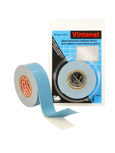 Двусторонняя клейкая лента для зеркал и монтажных работ VINTANET VN819, 19 мм х 1,5 м VN8191915