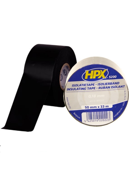 Огнестойкая профессиональная изолента из ПВХ INSULATION TAPE 5200 50мм х 33м, чёрная
