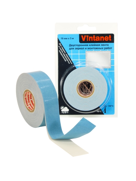 Двусторонняя клейкая лента для зеркал и монтажных работ Vintanet VN819, 19 мм х 3 м VN819193