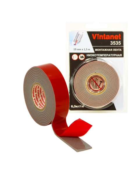Монтажная клейкая двусторонняя лента Vintanet 3535, низкотемпературная, 19 мм х 1,5 м 19MMX1,5M