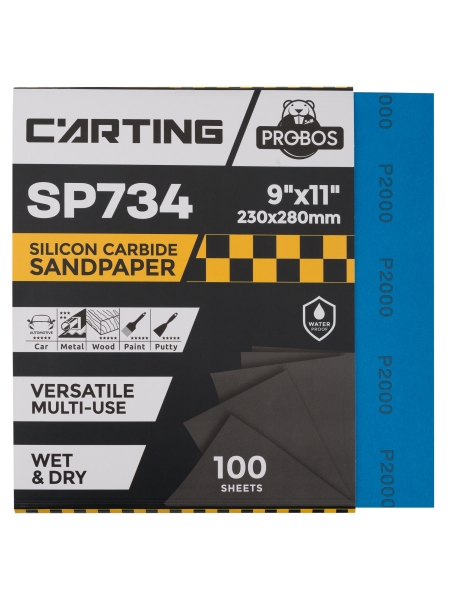 Бумага абразивная водостойкая Р2000, 230х280 мм, Carting SP734, 100 шт PROBOS 73402049-100