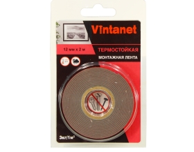Двусторонняя клейкая монтажная термостойкая акриловая лента VINTANET VN1105, 12 мм х 2 м VN1105122