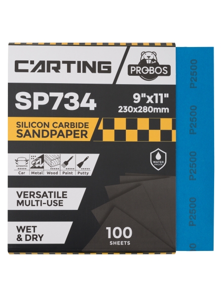Бумага абразивная водостойкая Р2500, 230х280 мм, Carting SP734, 100 шт PROBOS 73402045-100