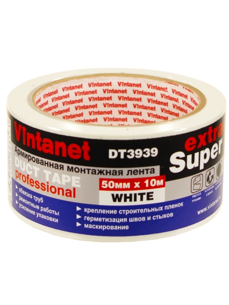 Монтажная армированная лента Vintanet DT3939 ЭКСТРА СУПЕР, белая, 50 мм х 10 м DT39395010W