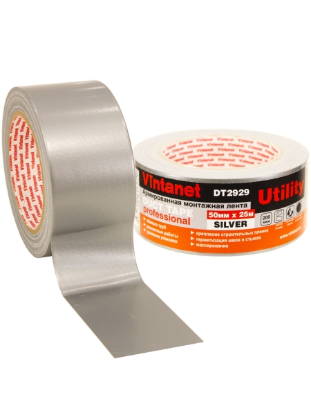 Универсальная армированная монтажная лента VINTANET DT2929 серебряная, 50 мм х 25 м DT29295025S