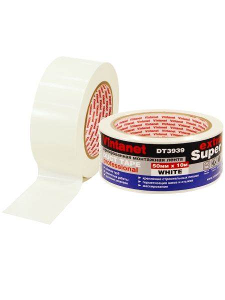 Монтажная армированная лента Vintanet DT3939 ЭКСТРА СУПЕР, белая, 50 мм х 10 м DT39395010W
