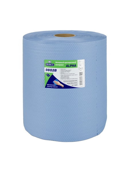 Нетканый протирочный материал PROBOS ALPHA 9802B, 80 г/м2, голубой, сотовое тиснение, 32x34см, 500 л 9802B500