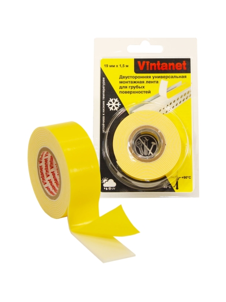 Двусторонняя монтажная лента для грубых поверхностей VINTANET VN115, 19мм х 1,5 м VN1151915