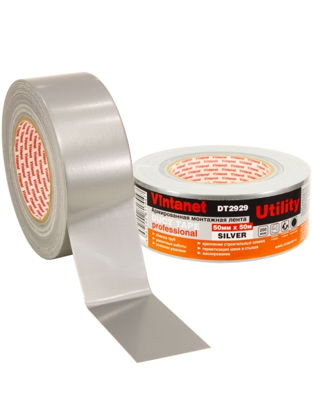 Универсальная армированная монтажная лента VINTANET DT2929 серебряная, 50 мм х 50 м DT29295050S