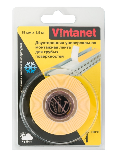 Двусторонняя монтажная лента для грубых поверхностей VINTANET VN115, 19мм х 1,5 м VN1151915