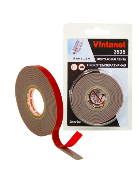 Монтажная клейкая двусторонняя лента Vintanet 3535, низкотемпературная, 6 мм х 1,5 м 6MMX1,5M