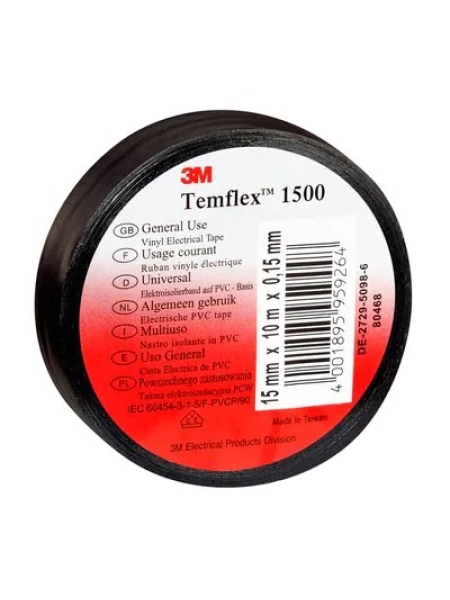 Изолента ПВХ Temflex 1500 универсальная черная, рулон 19 мм x 25 м