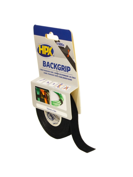 Лента-липучка для бандажа кабелей BACKGRIP 16мм х 1,25мм х 5м черная