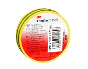 Изолента ПВХ Temflex 1500 универсальная желто-зеленая, рулон 19 мм x 25 м
